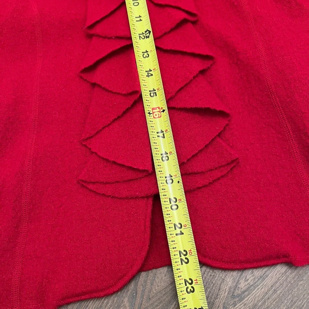 Charter Club 100% Wool Ruffle V-Neck Red Cardigan Sweater Career Holiday Medium - Picture 9 of 9
